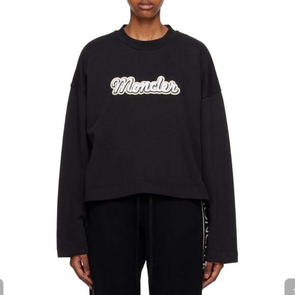 Moncler Womens Sweatshirt with White Logo In Black Size Medium